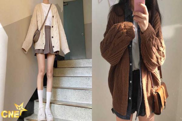 Áo phông, chân váy ngắn và cardigan