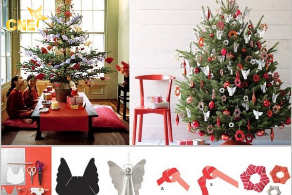 Trang trí cây thông noel tại nhà bằng giấy origami